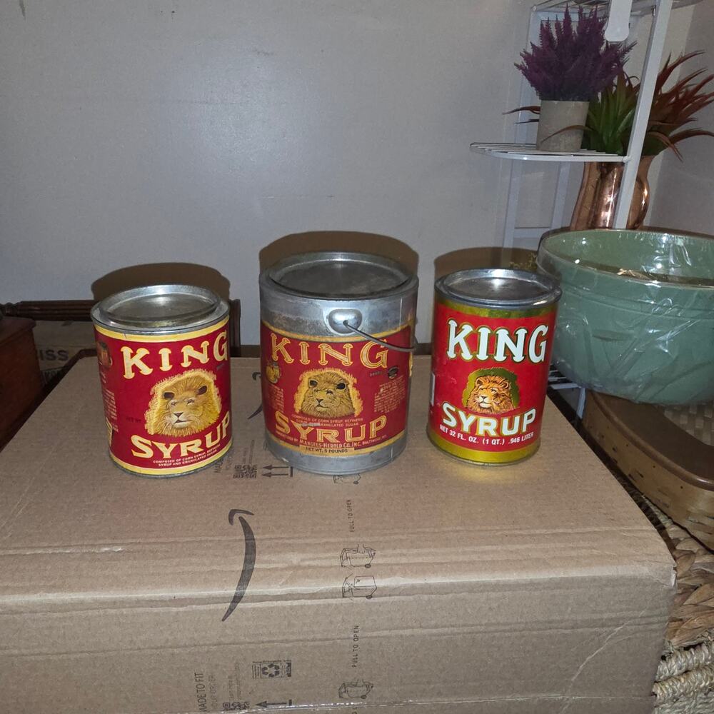 VINTAGE KING SYRUP BRAND TIN CANS   SET OF 3